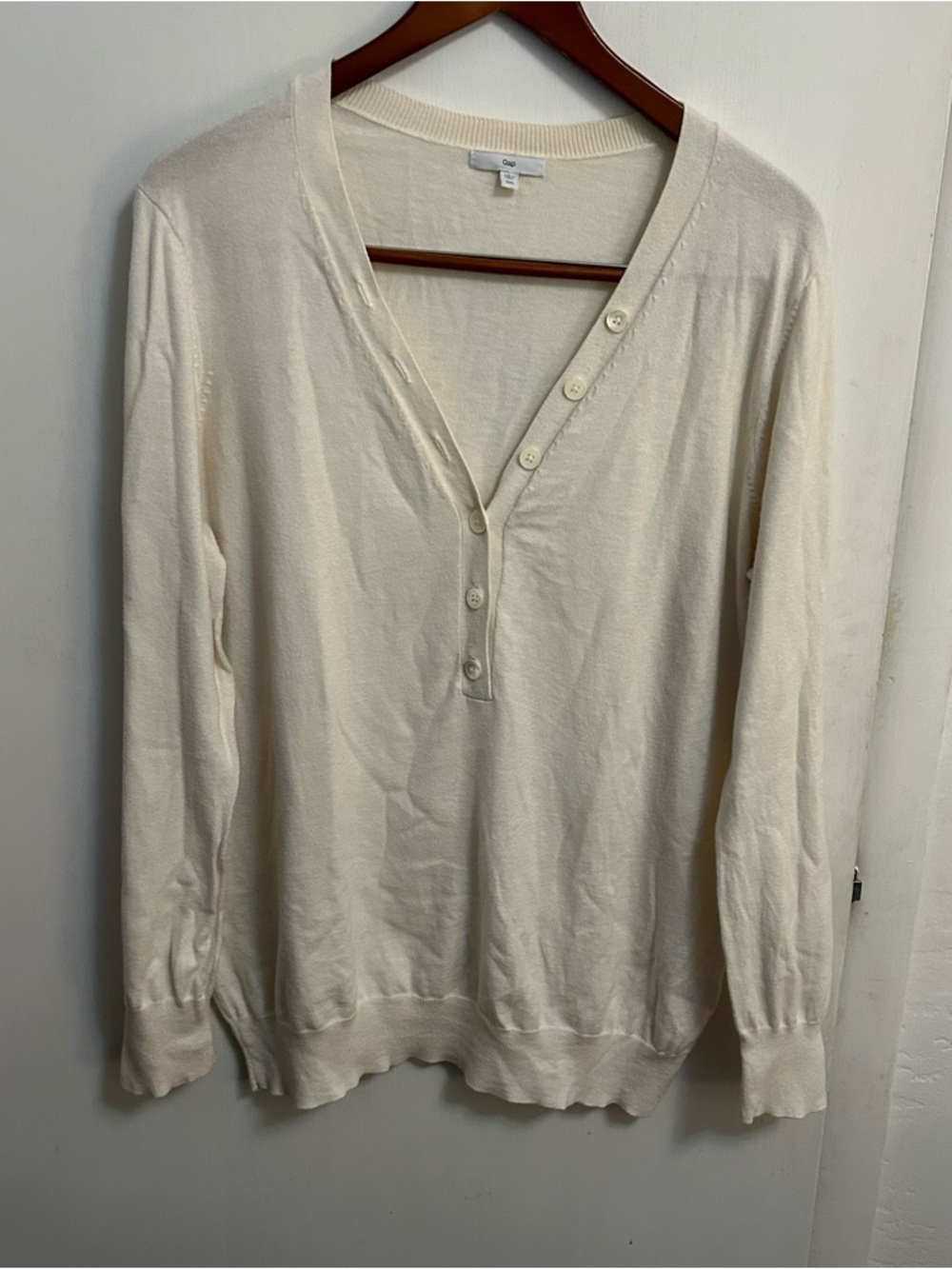 Y2K Gap Henley Top Silk Blend Womens XXL Ivory Lightweight Preppy Coastal Aunt